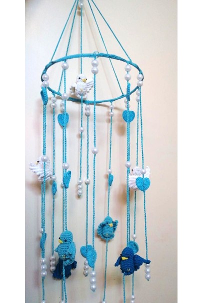 Happy Threads Birds Design Crochet Wind Chimes for Home (Blue) Happy Threads Birds Design Crochet Wind Chimes for Home (Blue)
